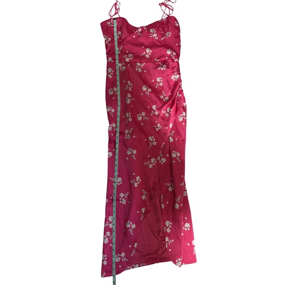 Bardot Amika Pink Floral Satin Bustier Midi Dress Wedding Guest Revolve NWT - 8 - Picture 13 of 15
